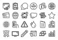 Vector set of Globe, Warning and Canister oil line icons set. Vector