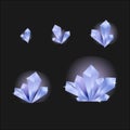 Vector set of glass crystals isolated on a transparent background. Crystals evolution from small to large