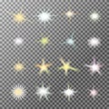 Vector set of glowing light bursts with sparkles Royalty Free Stock Photo