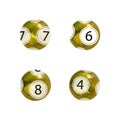 Vector Set of Gold Lottery Balls, Shiny Balls Isolated on White Backgrond, Gambling, 3D Icons. Royalty Free Stock Photo