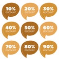 Vector set of gold percent discount speech bubble, sale illustration Royalty Free Stock Photo