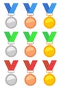 Vector set of gold, silver and bronze medals Royalty Free Stock Photo