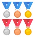 Vector set of gold, silver and bronze medals Royalty Free Stock Photo