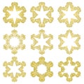 Vector set of golden christmas holiday stars with antique old greek ornament Royalty Free Stock Photo