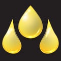 Vector set golden different oil or honey drops isolated on black background