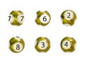 Vector Set of Golden Lottery Balls, Realistic Shiny Balls Isolated on White Backgrond, Gamble Game.