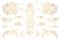 Vector set of golden outline elements in Eastern style.