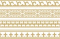 Vector set of golden seamless Kazakh national ornament.