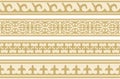 Vector set of golden seamless Kazakh national ornament.