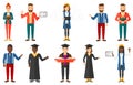 Vector set of graduate student characters. Royalty Free Stock Photo