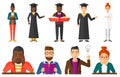 Vector set of graduate student characters. Royalty Free Stock Photo