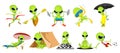 Vector set of green aliens sport illustrations.