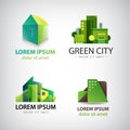 Vector set of green building icons, logos. Eco