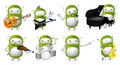 Vector set of green robots music illustrations. Royalty Free Stock Photo