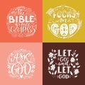 Vector set of greetings card with religions lettering. Modern bible lettering illustration. Royalty Free Stock Photo