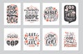 Vector set of greetings card with religions lettering. Modern bible lettering illustration. Royalty Free Stock Photo