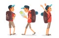 Vector set group of young tourist with backpack.