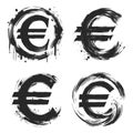 Vector set of grunge euro symbols. Grunge design elements