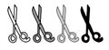 a set of hairdressing scissors. hand-drawn hairdressing scissors in the style of doodles with an isolated outline in Royalty Free Stock Photo