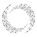 Vector set of halftone dotted background in circle form. Circle random dots, circular and radial lines volute, helix, radiating