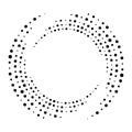 Vector set of halftone dotted background in circle form. Circle random dots, circular and radial lines volute, helix, radiating