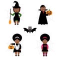 Vector set of Halloween in cartoon style.Dark-skinned people in holiday costumes.