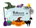 Vector set of Halloween hand drawn flat cartoon objects