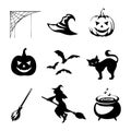 Vector set of Halloween objects silhouettes. Royalty Free Stock Photo