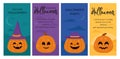 Vector set of Halloween party invitations or greeting cards with traditional symbols. Pumpkins and space for text. Royalty Free Stock Photo