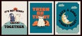 Vector set of Halloween party invitations - posters or greeting cards. Cute ghosts in retro cartoon style Royalty Free Stock Photo