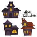 Vector set of halloweens gloomy houses. Spooky illustration