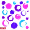 Vector set of hand drawing circles in watercolor style, bright color artistic illustration, isolated elements, hand