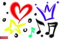 Vector set of hand drawn airbrush symbols. Various color hand drawn crown, heart, star and music sheets. Royalty Free Stock Photo