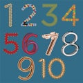 Vector set of hand drawn artistic numbers from one to ten isolated on blue backgroun Royalty Free Stock Photo