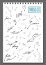 Vector set of hand drawn assorted arrows in sketch doodle style isolated on white. hand written lettering with arrows. collection Royalty Free Stock Photo