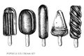 Vector set of hand drawn black and white popsicle ice cream Royalty Free Stock Photo