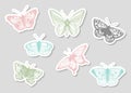 Vector set of hand drawn black and white stickers with butterflies Royalty Free Stock Photo