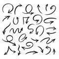 Vector set of hand drawn by brush black arrows on white background Royalty Free Stock Photo