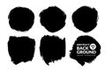 Vector set of hand drawn brush strokes square and round shape, stains for backdrops. Monochrome design elements set. One Royalty Free Stock Photo