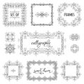 Vector set of hand-drawn calligraphic frames. Royalty Free Stock Photo