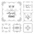 Vector set of hand-drawn calligraphic frames. Royalty Free Stock Photo