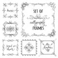 Vector set of hand-drawn calligraphic frames. Royalty Free Stock Photo