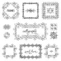 Vector set of hand-drawn calligraphic frames. Royalty Free Stock Photo