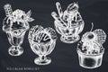 Vector set of hand drawn chalk ice cream bowls