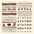 Vector set of hand drawn christian seamless pattern made with ink. Freehand textures for fabric, polygraphy, web design