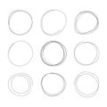 Vector set of hand drawn circles, black lines isolated on white background, circular scribble doodle Royalty Free Stock Photo