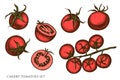 Vector set of hand drawn colored cherry tomatoes