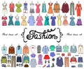 Vector set with hand drawn colored doodles on the theme of fashion Royalty Free Stock Photo