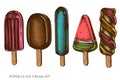 Vector set of hand drawn colored popsicle ice cream Royalty Free Stock Photo