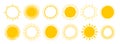 Vector set of Hand Drawn Cute Sun Icons. Different Yellow Sun Drawing Collection. Royalty Free Stock Photo